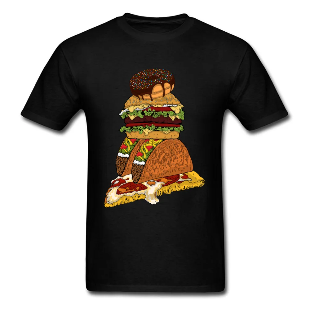Men Foodie's Lover Black T shirt 2018 Junk Food Funny Cartoon Design Student's Cotton T Shirt