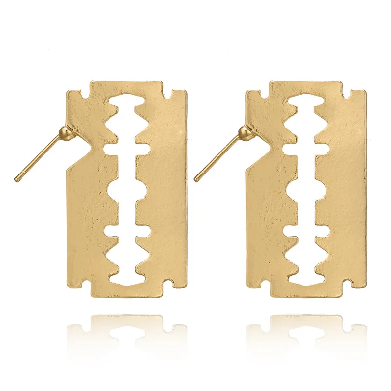 

High Quality 2018 Hot Punk Gold Silver Blade Drop Earrings for Women Geometric Hollow Out Metal Dangle Earring Statement Earring