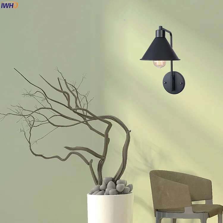 IWHD Black Retro Vintage Wall Light Fixtures Bedroom Living Room Loft Industrial Antique Edison LED Wall Lamp Home Lighting