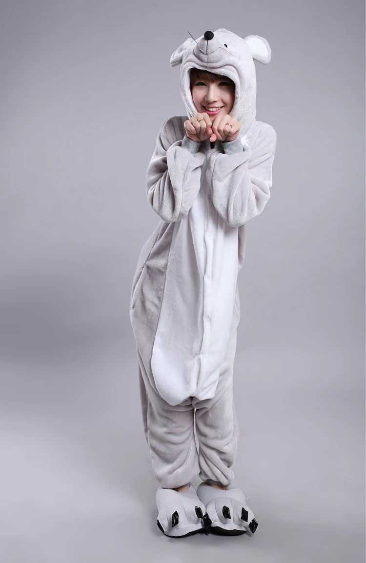Кигуруми фланелевая мышь из зодиака Onesie единорог пижамы Ститч для взрослых серая мышь Косплей Костюм животных пижамы для женщин и мужчин