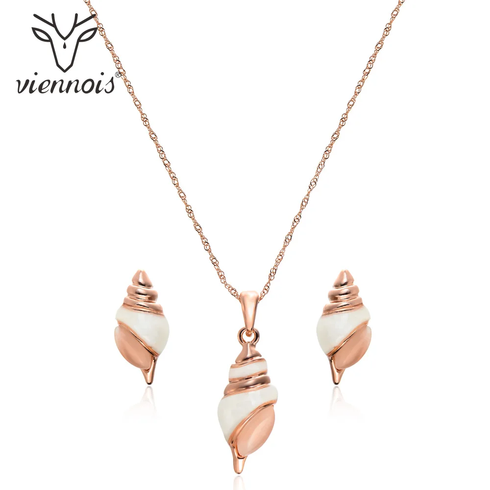 

Viennois Bridal Jewelry Sets for Women Trendy Sea Shell Dangle Earrings & Opal Stone Pendant