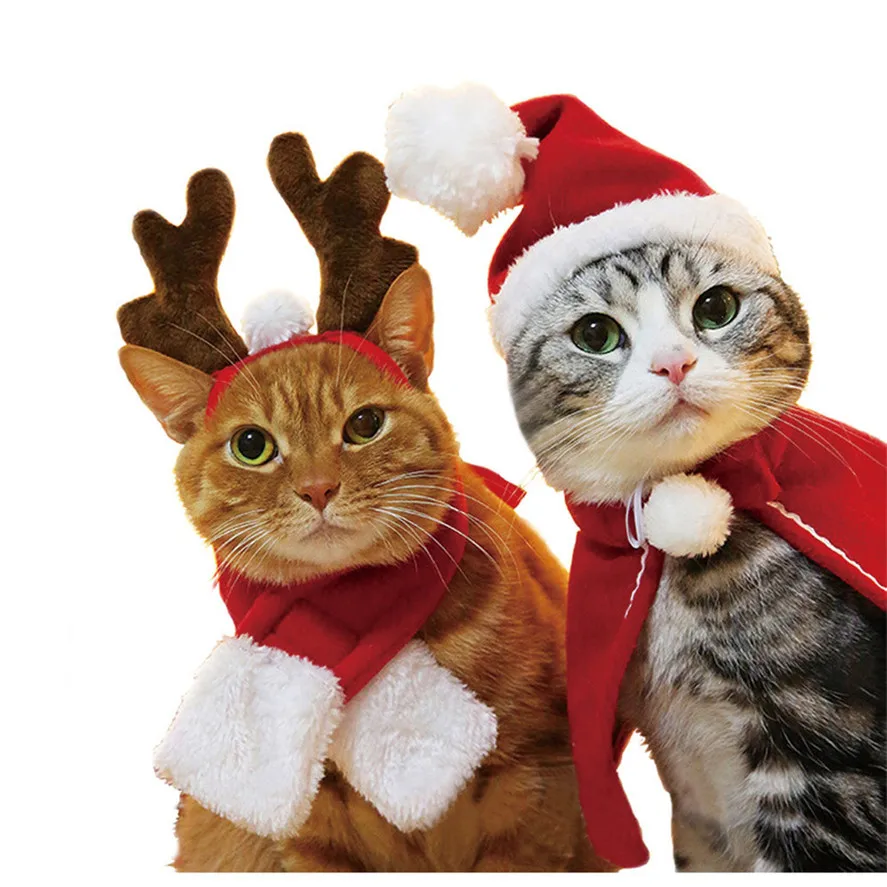 Рождественский костюм для домашних животных 1 комплект для домашних животных кошка собака шляпа красный шарф Рождественский праздничный костюм маленькие животные комплект одежды 30
