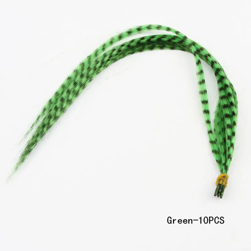 Хит, 10 шт., Длинные обтягивающие накладные волосы с перьями гризли - Цвет: Green