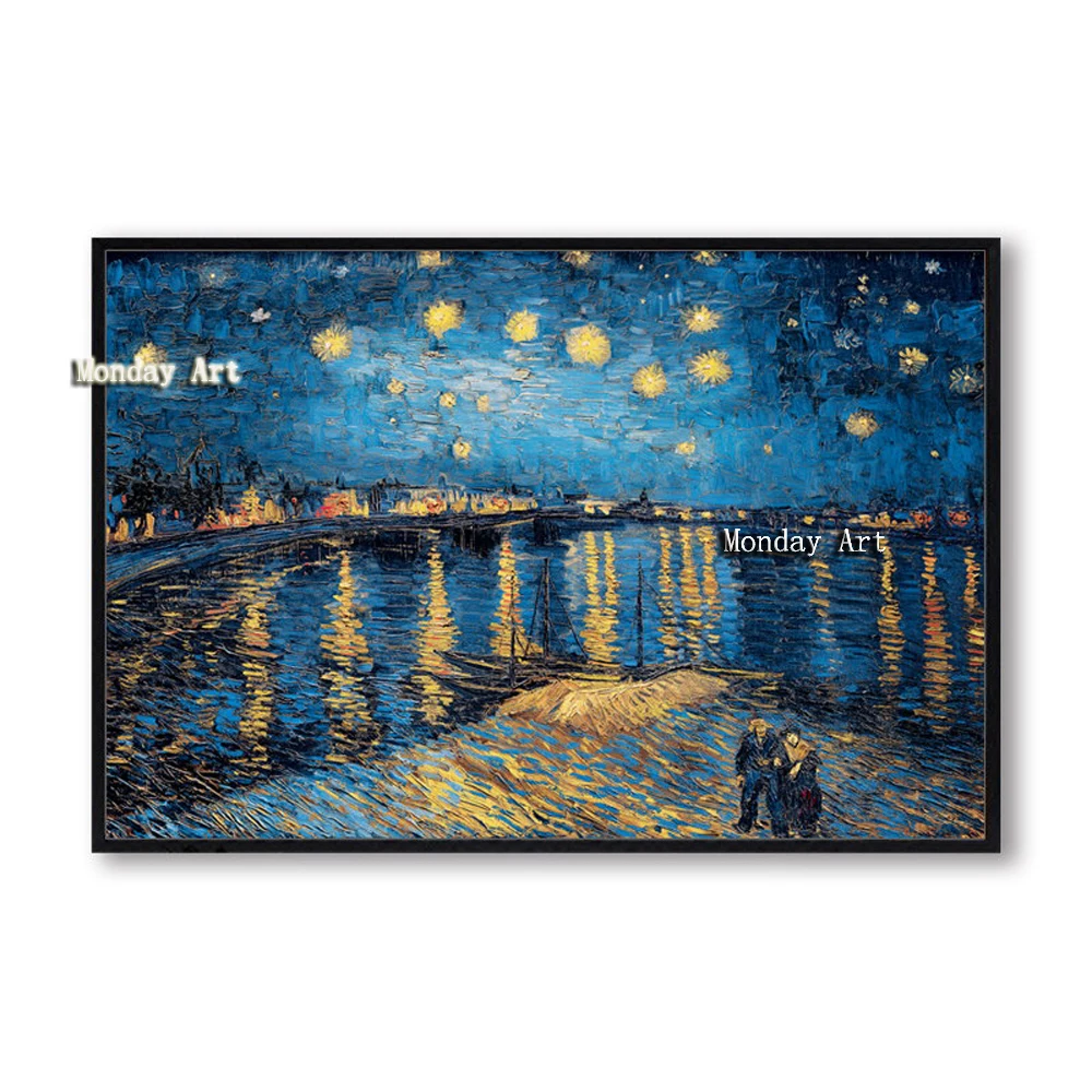 K Elegant Poetry Starry Night by Vincent Van Gogh Famous Artist Art Print Poster Wall Picture Canvas Oil Painting Home Wall Decor