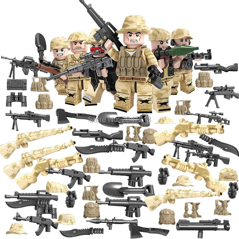 

compatible LegoINGlys military ww2 Building Blocks mini Jedi survival Soldier battle figures Weapons guns brick educational toys