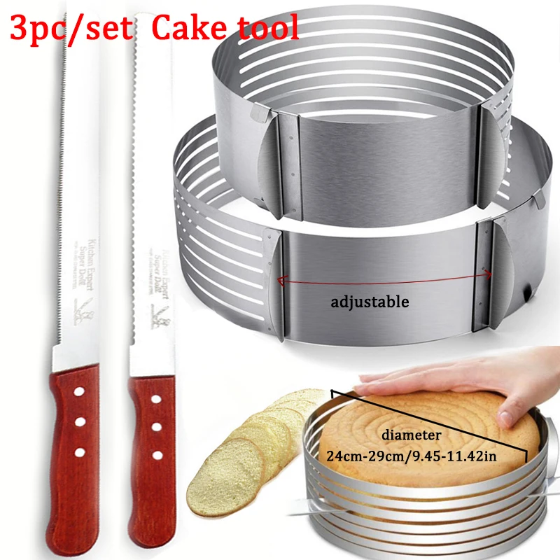 

3pc/set Adjustable Stainless Steel Cake Layer Cut Tool Mould Slicer Kitchen Mousse Baking Moulds Bakewares Mousse Cake Layer