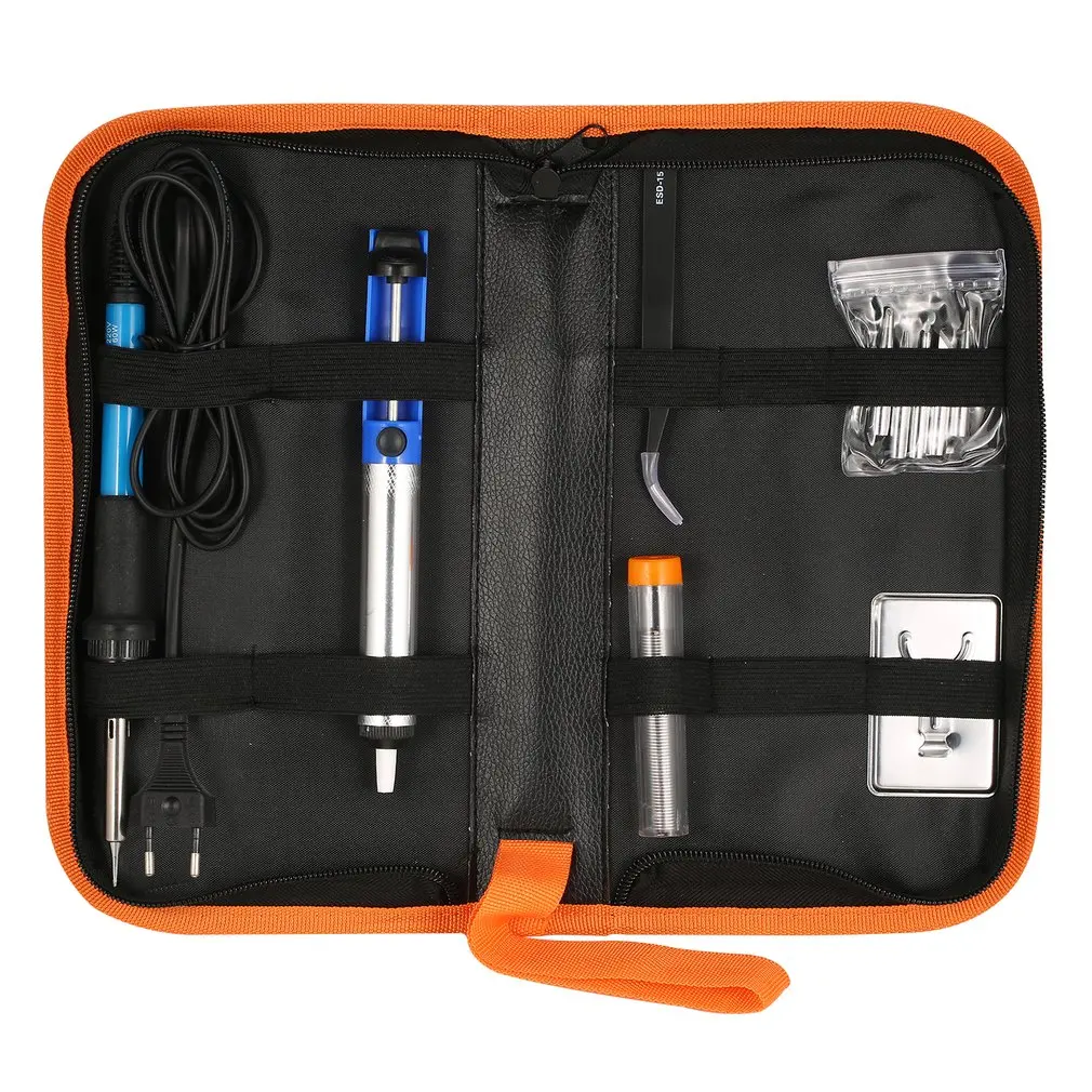 

60W Electronic Soldering Iron Gun Welding Repair Tool Kit Temperature Adjustable with Tips Bracket Desoldering Pump Tin Wire