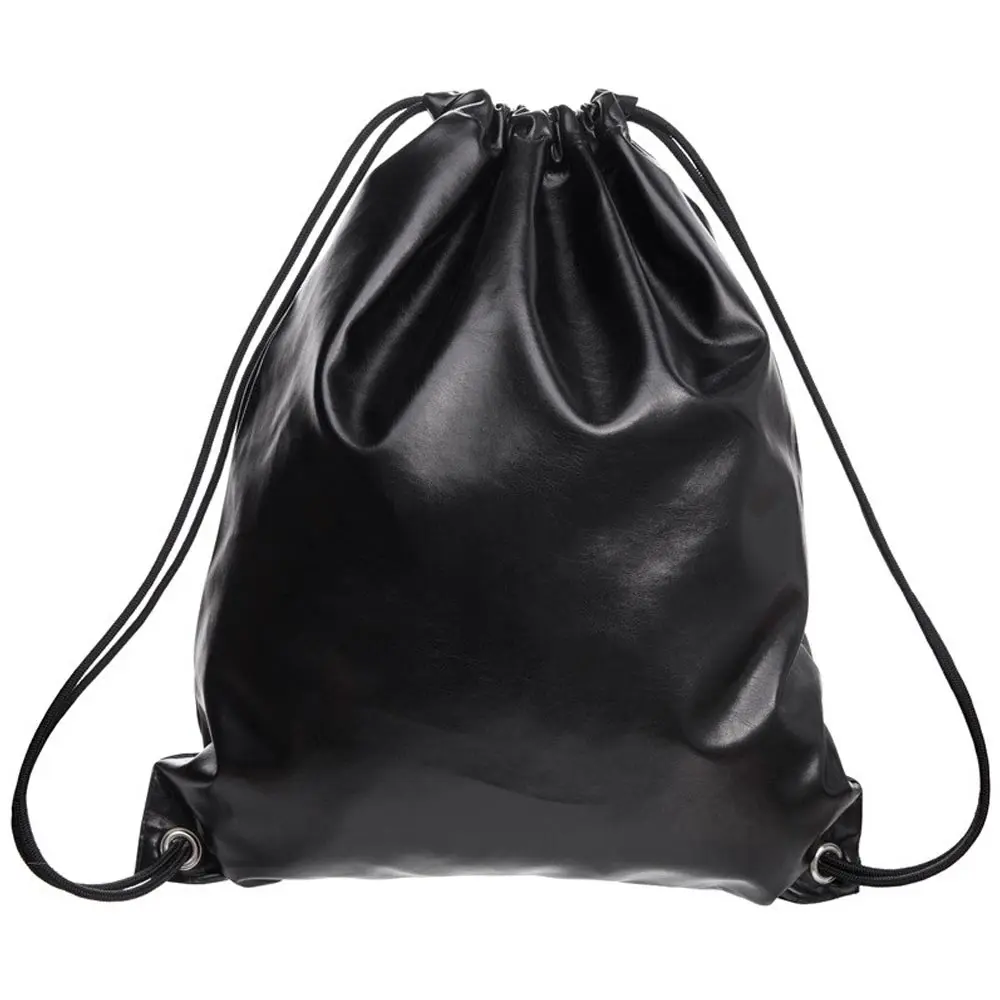 black leather drawstring backpack
