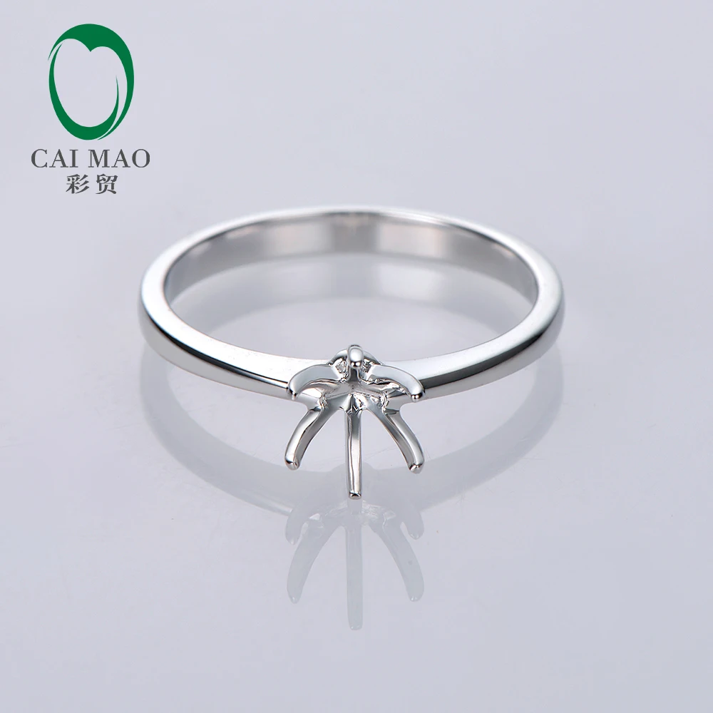 Caimao 6 Prongs 6-6.5mm Round Cut Solid 14k White Gold Semi Mount Ring Settings