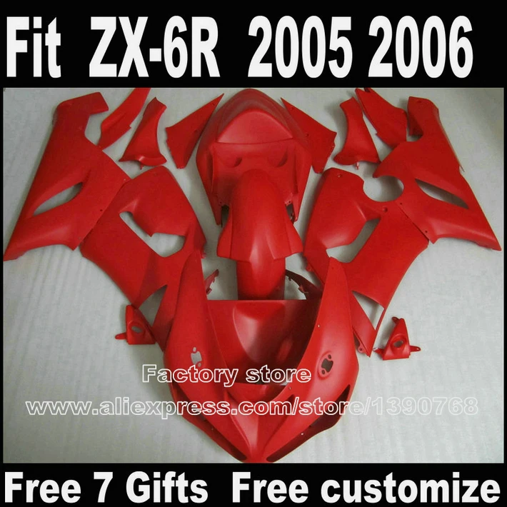 

Fit for Kawasaki ZX6R fairings 2005 2006 plastic bodywork set 05 06 ZX-6R Ninja 636 all red fairing kit LK55