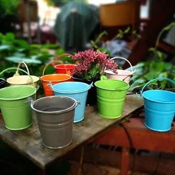 

12pcs Planter for Flowers Mini Buckets Metal Table Decoration (Random Color)