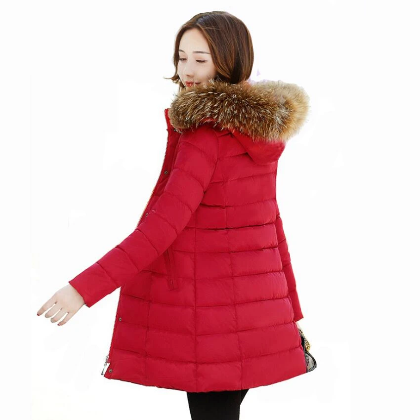 New Big Fur Winter Coat Thickened Parka Women Stitching Slim Long