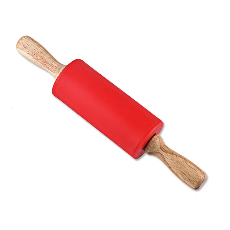 Non-Stick Kitchen Silicone Rolling Pin Large Small Wooden Handle Silicone Dough Roller Stick Pastry Baking Tools Bakeware (2)