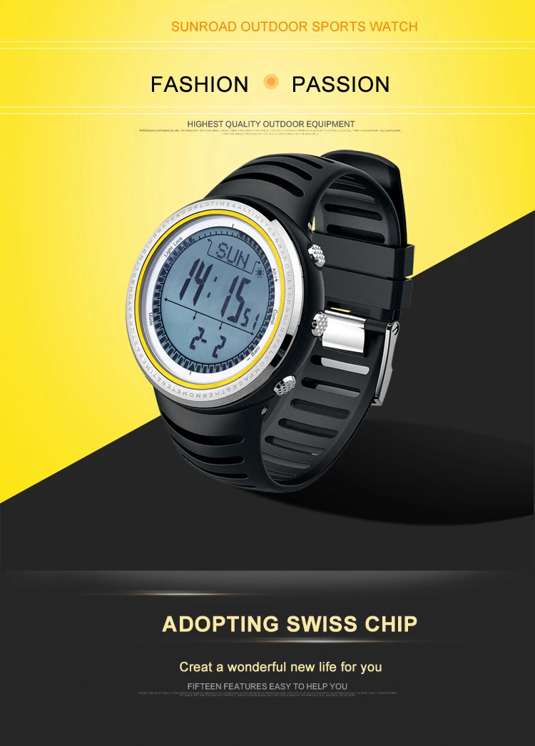 SUNROAD Мужские Цифровые спортивные часы-Барометр для рыбалки, альтиметр, термометр для альпинизма, походов, бега, кемпинга, женские часы