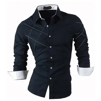 

Sportrendy Men's Shirt Dress Casual Long Sleeve Slim Fit Fashion Dragon Stylish JZS044 Navy
