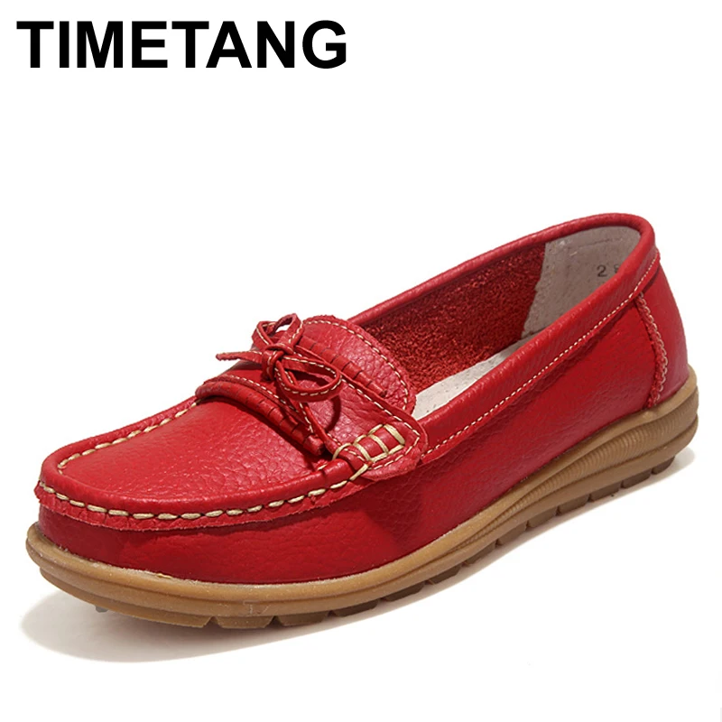 

TIMETANG Shoes Woman 2017 Genuine Leather Women Shoes Flats 4Colors Loafers Slip On Women's Flat Shoes Moccasins #WD2856