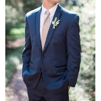 

Navy Blue Wedding Groomsmen Tuxedos for Mens Prom Two Piece Business Evening Party Man Suits Set Jacket Pants