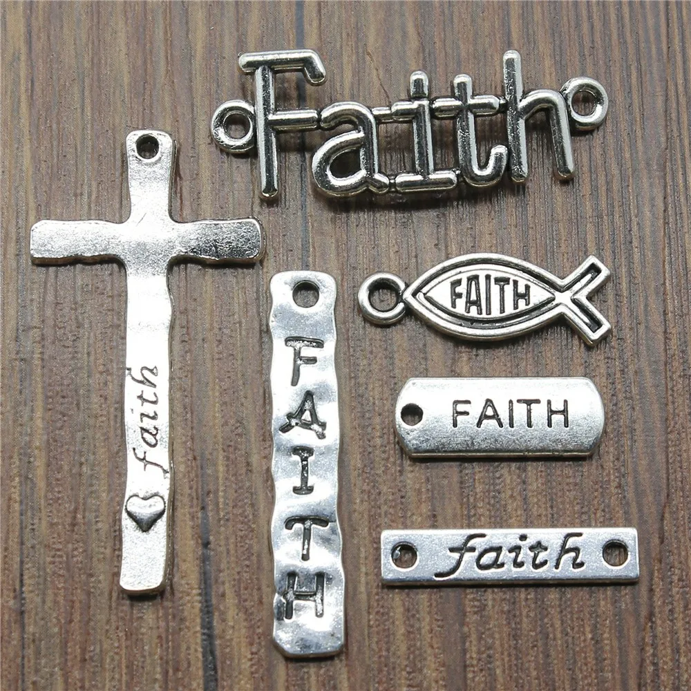 Mix Charms Wholesale Faith Antique Silver Color Word Faith Charms Pendants For Bracelets Faith