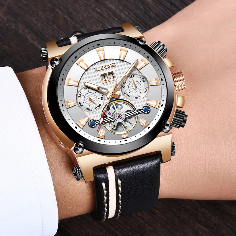 

LIGE 2019 New Men Watches Top Brand Luxury Automatic Mechanical Watch Male Leather Waterproof Sport Wristwatch Relogio Masculino