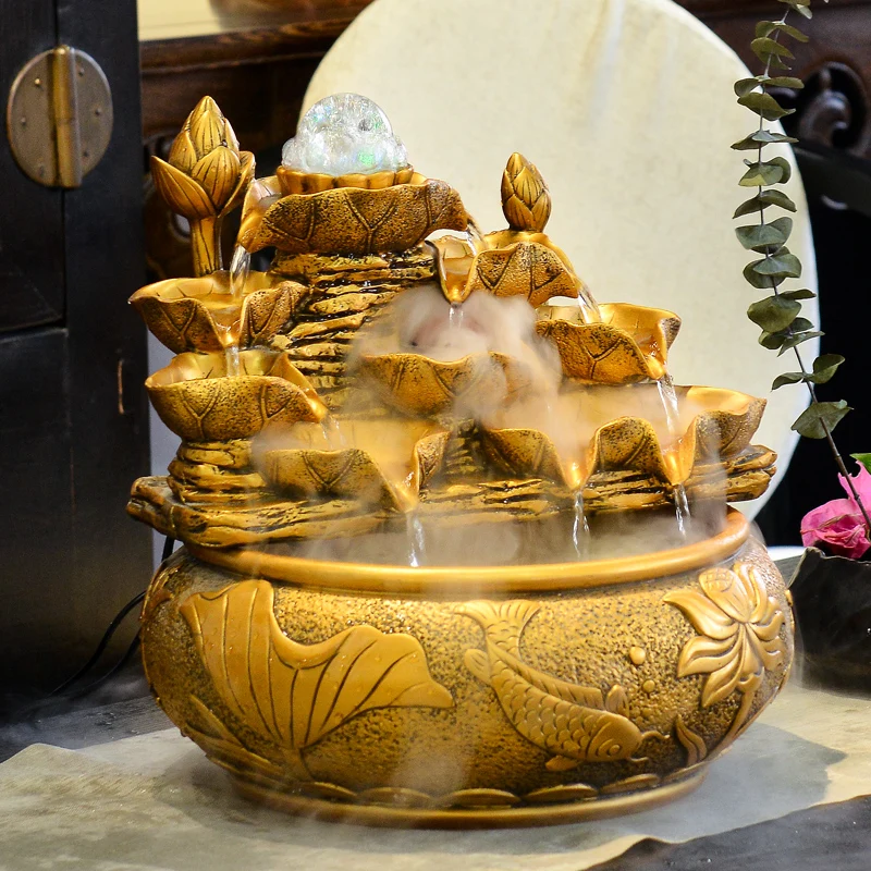 Креативные поделки из золотой смолы 110 В/220 В фонтан для воды Lucky Fengshui украшение
