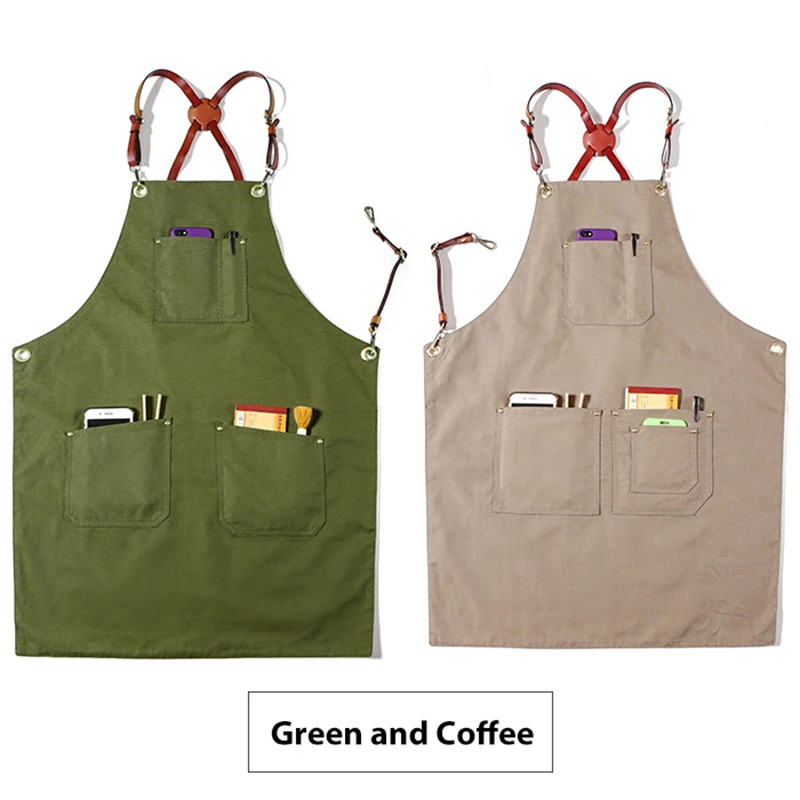 Denim Cowboy BBQ Apron Bib Leather Straps Kitchen Apron for Women Men Barber Cooking Restaurant Waitress Print Logo