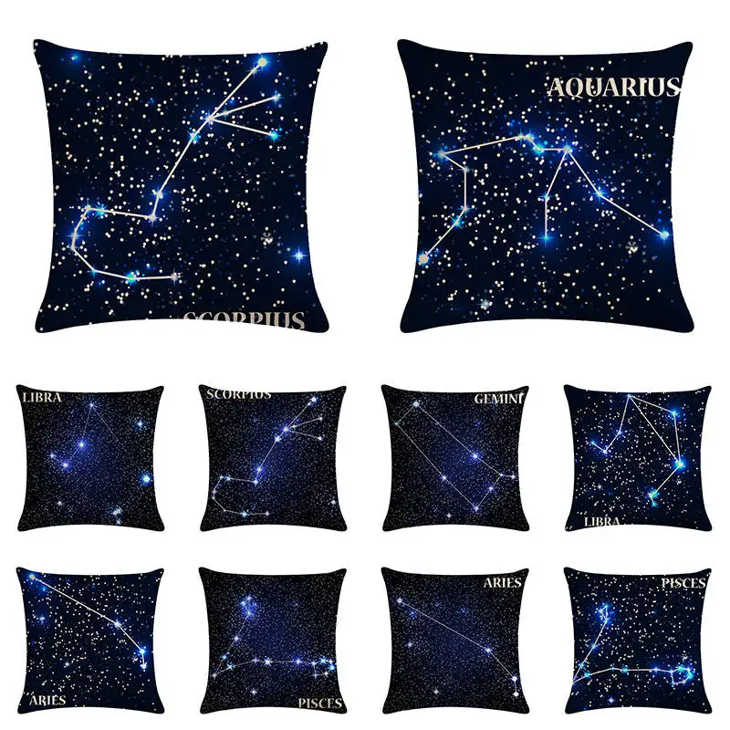 

45cmx45cm Constellation Series Cushion Cover Pisces Lions Galaxy Throw Pillow Cover Pillowcase Decorative for Sofa Car ZY1230