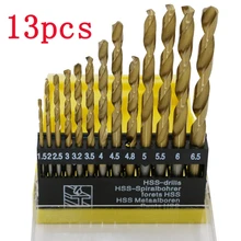 13PCS 1.5-6.5mm Round Shank HSS Coated Titanium Coated Twist Drill Bit Set For Sheet Iron Aluminum Copper Woodworking Metal Tool