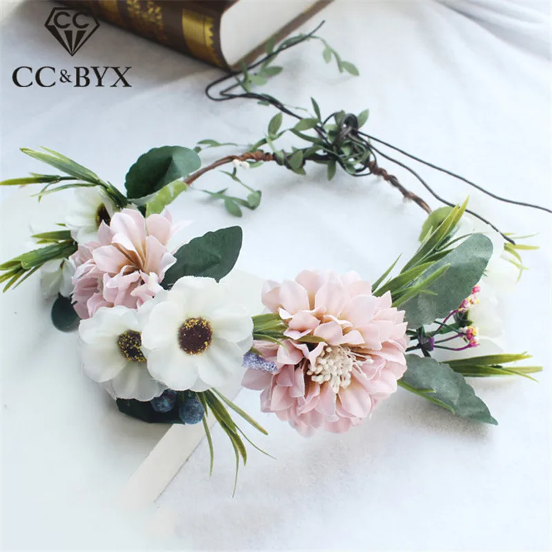 

CC 100% Handmade Floral Crown Hairbands Wedding Hair Accessories For Women Bridal Girls Vacation Bridesmaids Bohemian Style at13