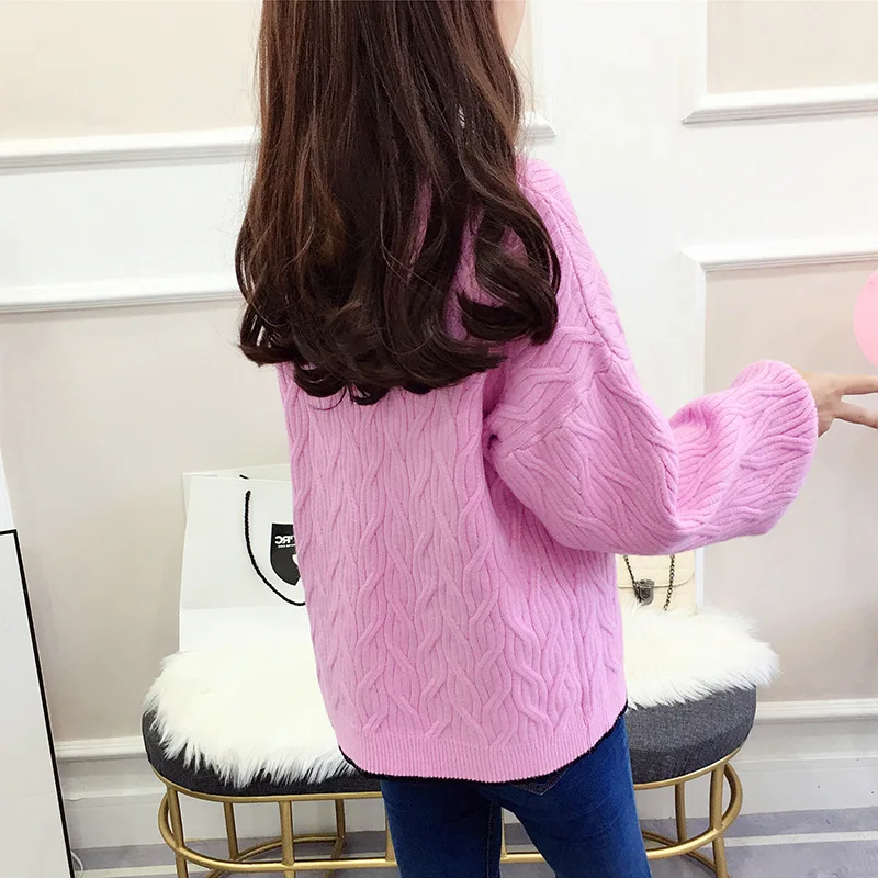 Fashion Women Knitted Sweater V-neck Lantern sleeve Casual Cardigan Long Sleeve Jacket Loose Coat Knitting Outwear Tops D226