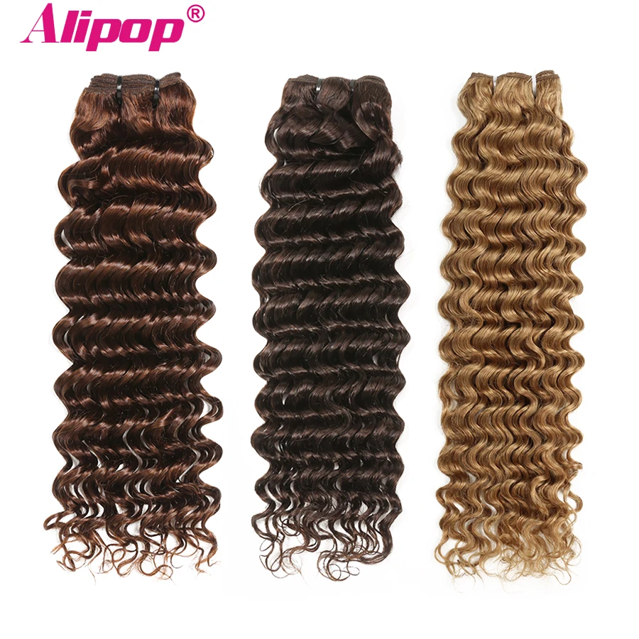 

Deep Wave Bundles Brazilian Human Hair 3/4 Bundles 100% Human Hair Extensions NonRemy Dark/Light Brown #27 Blonde Colored ALIPOP