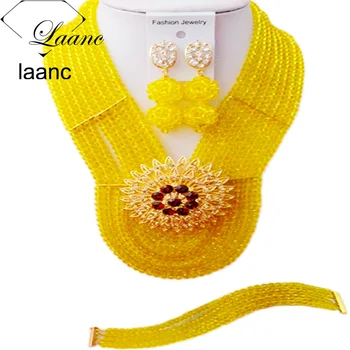 

Laanc Pretty Costume African Jewelry Set Nigerian Wedding Yellow Crystal Beads Bridal Jewelry Set 8CSJ018