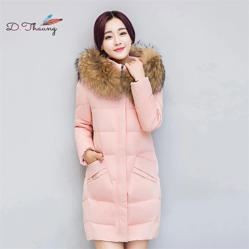 

Women Outerwear Winter 2019 New Fur Collar Medium Long Female Cotton Jacket Large Size Slim Hooded Fur Collar Lady Parkas Qw031