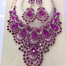 Удивительный розовый павлин свадебные комплекты ювелирных изделий свадебное ожерелье серьги набор невесты Вечерние ювелирные изделия аксессуары WC026