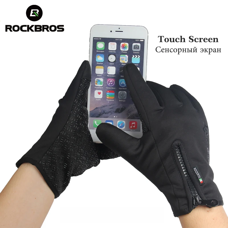 RockBros الرجال النساء الشتاء يندبروف الصوف الدافئة الدراجات فنجر كامل قفازات الرياضة في الهواء الطلق التزلج اللمس شاشة الدراجة دراجة قفاز
