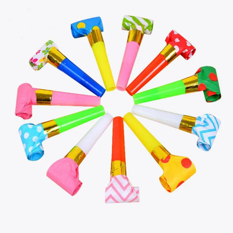 

20 Pcs Hot Birthday Party Funny Prop Noise Maker Toys Children Party Roll Gold Paper Blowouts Whistles Party Favor Small Speaker