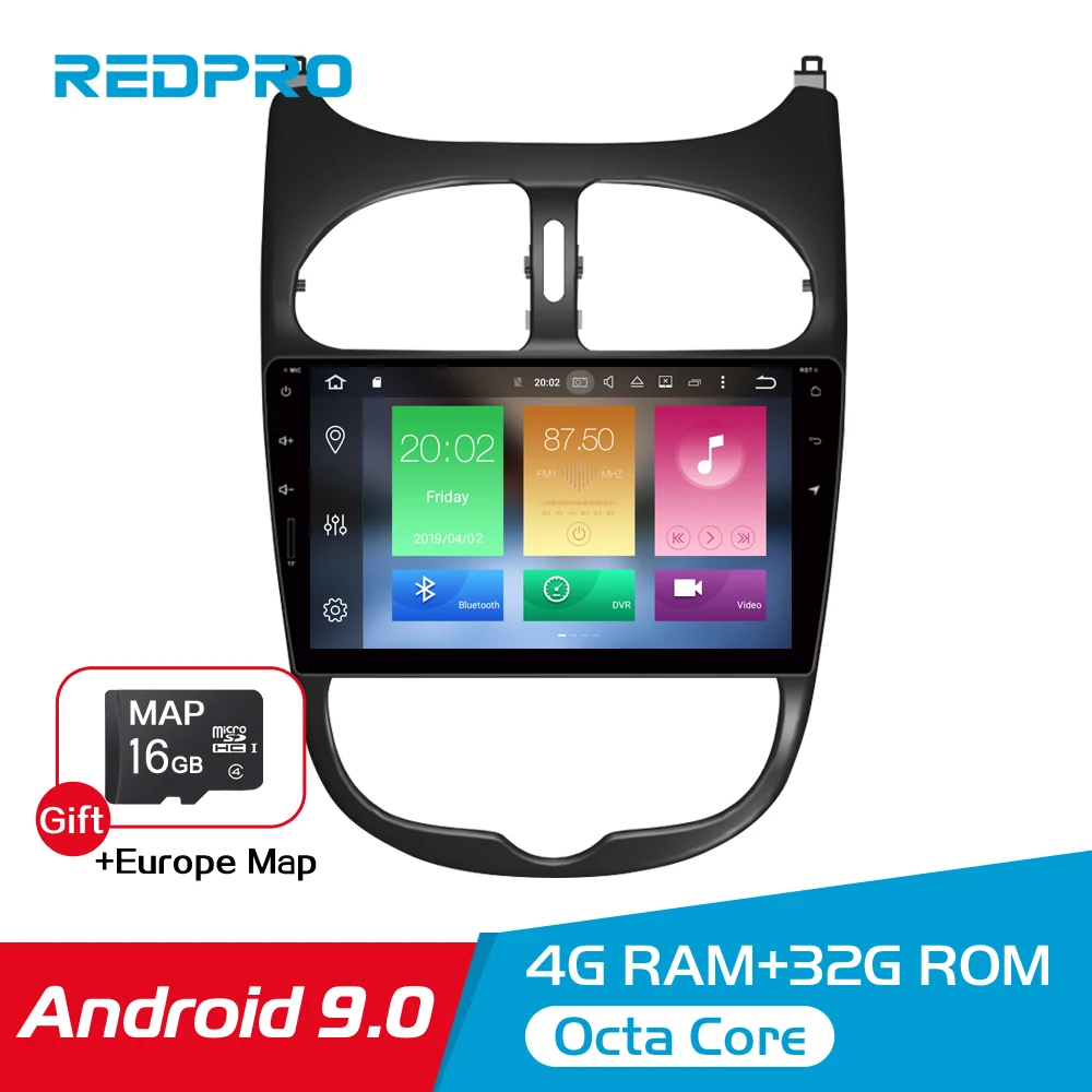 

8-Core 4G RAM Android 9.0 Car DVD Player Multimedia Stereo For Peugeot 206 2004-2008 GPS Navigation Auto FM Radio Audio Headunit