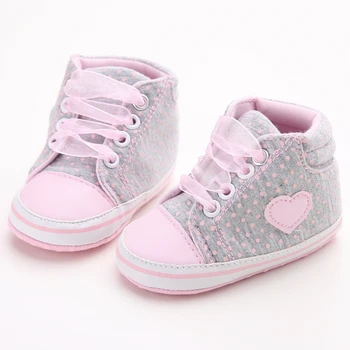 delebao Pink Polka Dot Cotton Soft Sole Baby Lace-up Girl