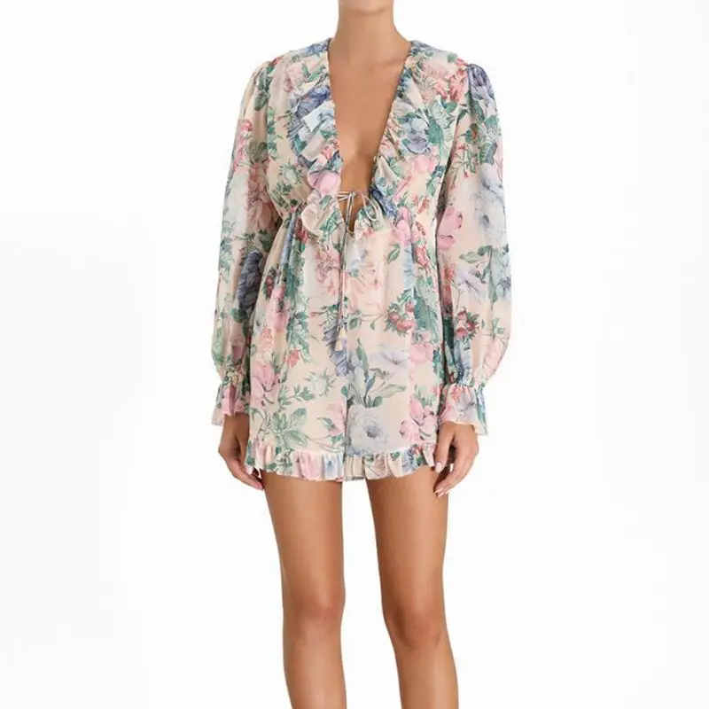 

Runway Women Sexy V Neck Playsuits Print Jumpsuits 2019