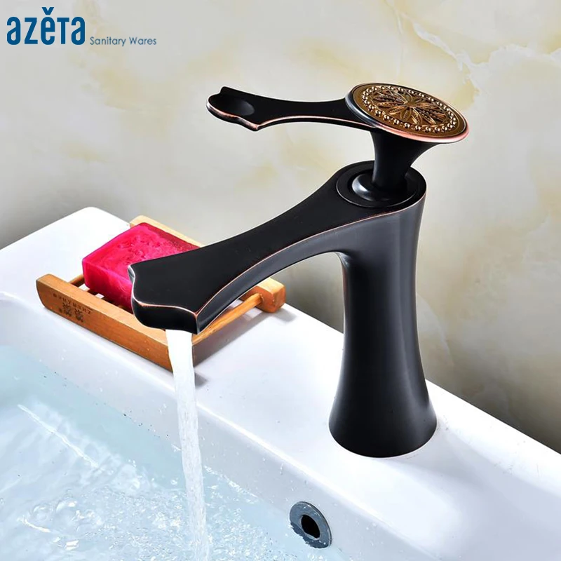 

Azeta Free Shipping Basin Faucets Antique Black Bathroom Faucet Mixer Single Handle Water Tap Deck Mounted Wash Mixer AT6306AB