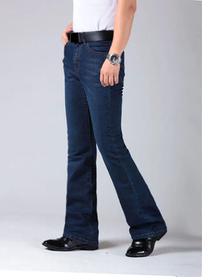 بنطلون جينز رجالي واسع الساق ، خصر عالي ، طويل ، واسع ، أزرق - AliExpress