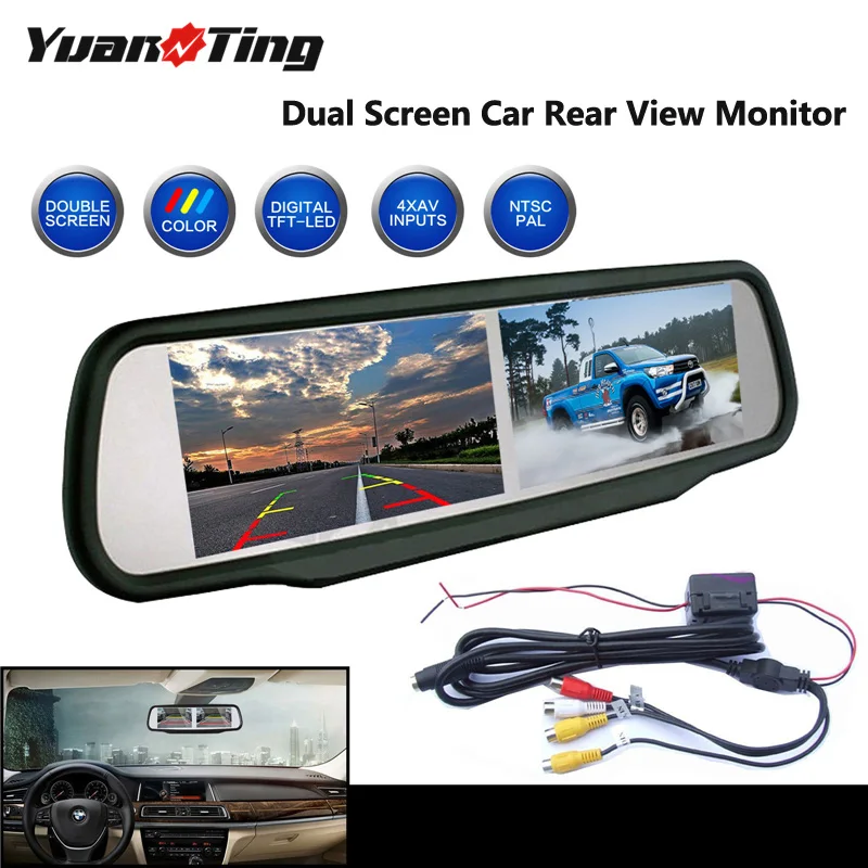

YuanTing 4.3" TFT LCD Car Interior Rear View Mirror Dual Built in Monitor 4CH Input For Front/Rear/side View RCA AV CAMERA DVR