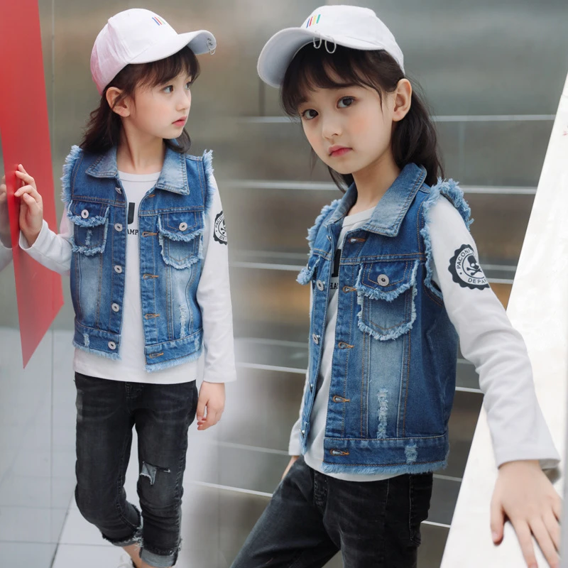 Veste En Jean Sans Manches Pour Fille Vetement Pour Enfant De 10 A 9 Ans Avec Trous Aliexpress