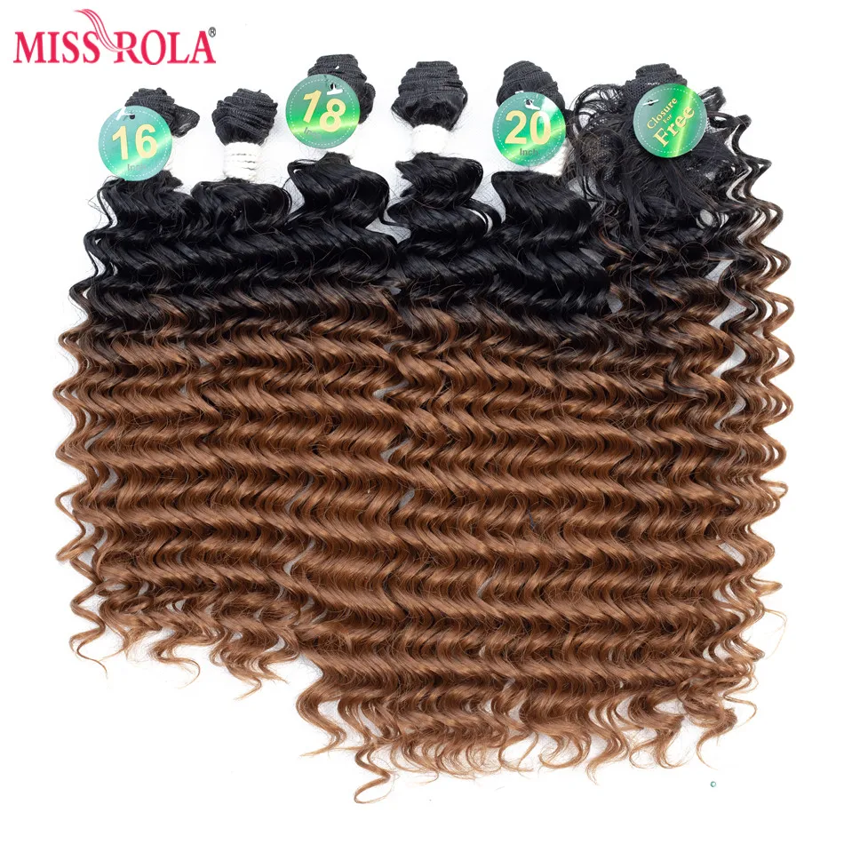 Miss Rola Ombre Synthetic Hair Extensions Deep Wave Hair Weaves 18-20 inch 6pcs/Pack 200g Kanekalon Wefts for Women