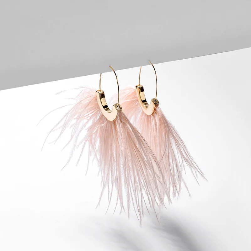 

2019 Spring Summer New Fringed Feather Earring Big Size Fancy Drop Earrings Jewelry for Women