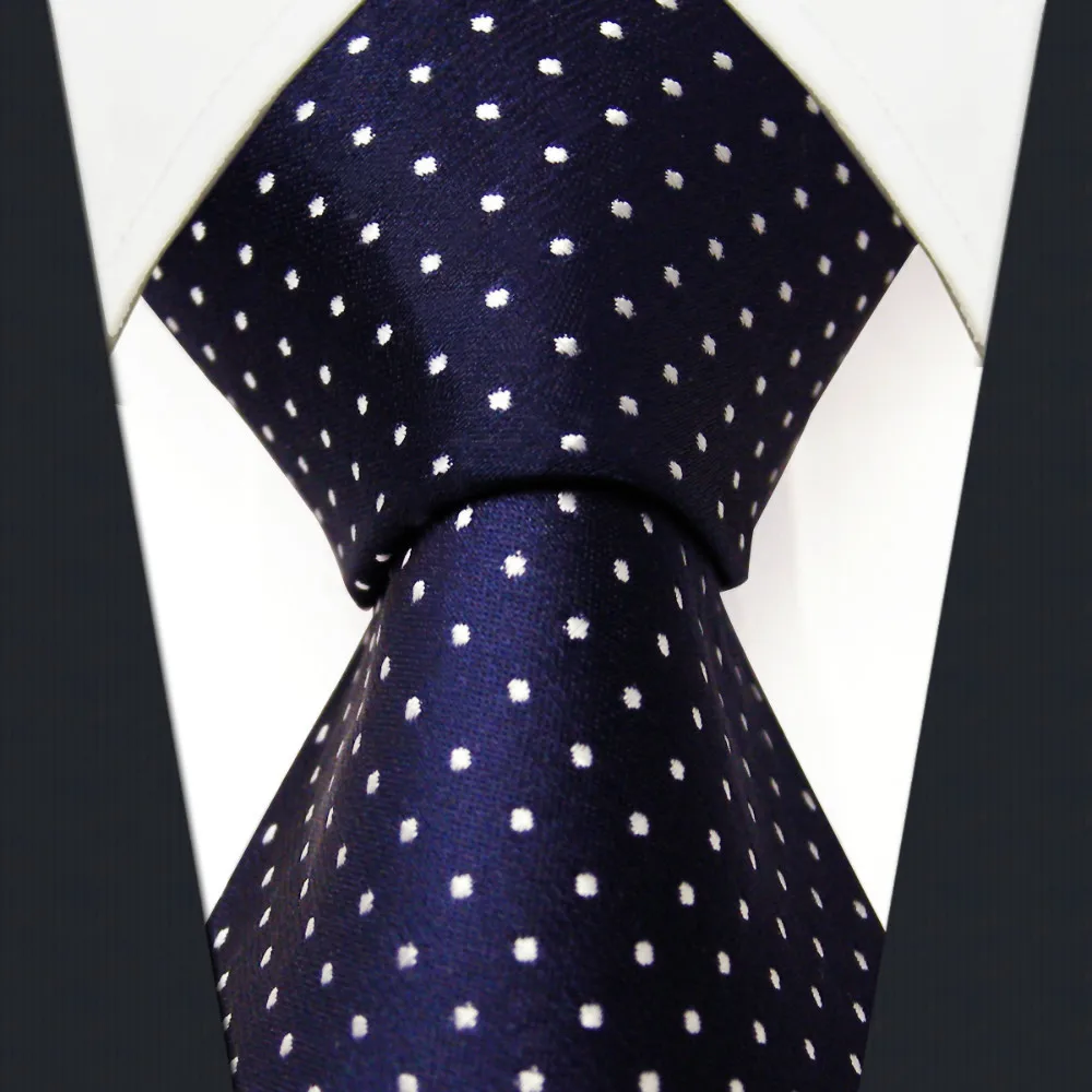 S6 Dots Navy Dark Blue White Jacquard Woven For Men Ties Designers