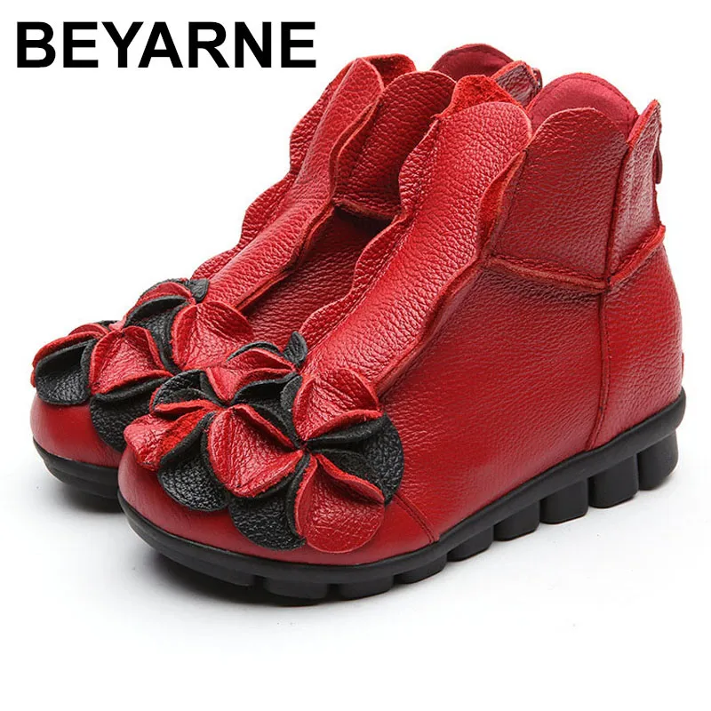 Женские ботинки из натуральной кожи с цветами на плоской подошве|women genuine leather