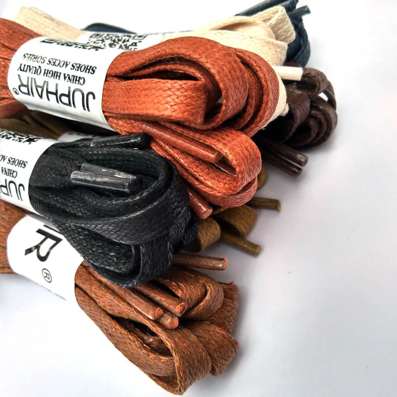 JUP 3 Pair Flat Waxed Colored Shoelaces Unisex  100% Cotton Flat Shoestring Leather Boot Laces Martin Boots Sneakers Shoes Laces