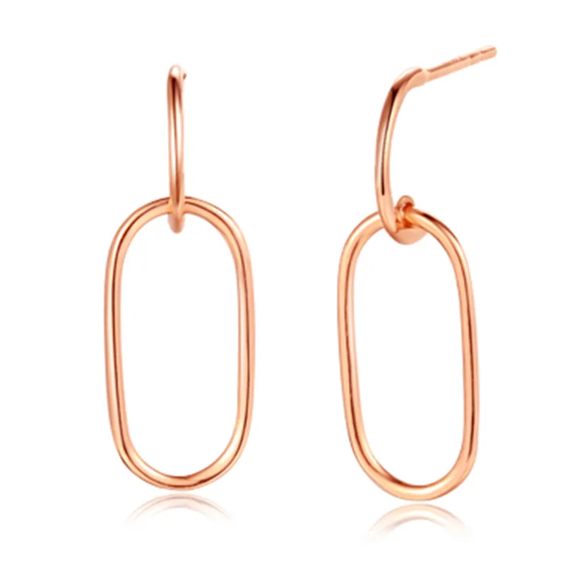 

VOJEFEN 18K Rose Gold Oval Earrings Small Round Hoop Post Stud for Women Minimalist Jewelry