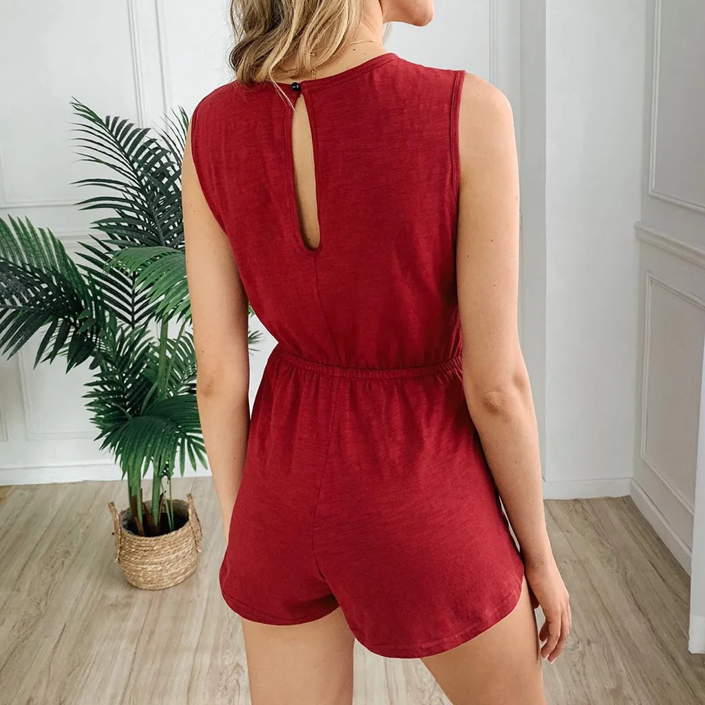 Womail bodysuit Women Sexy Summer Sleeveless O Neck Pockets Playsuit Short Jumpsuit Romper Holiday fashion Beach 2019 M529