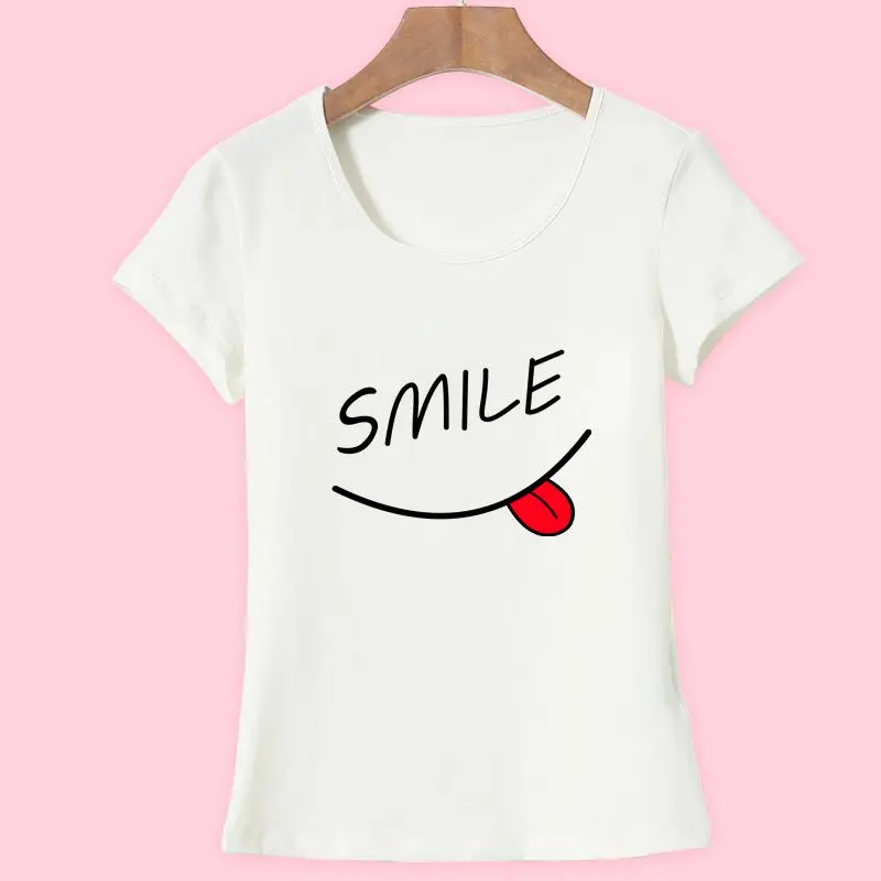 2017 Summer Brand New Fashion Slim Cotton Top Tees T-shirt With Smile Print And Short Sleeve 3 Color